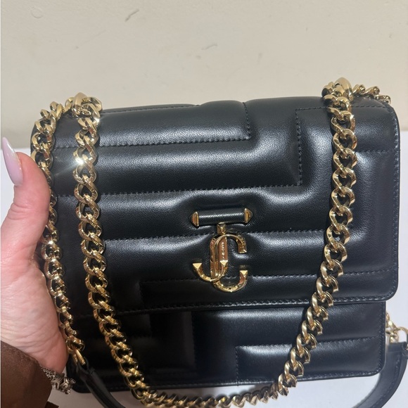 Jimmy Choo Leather Avenue Quad quilted shoulder bag Black Leather, Gold, New - Picture 10 of 13